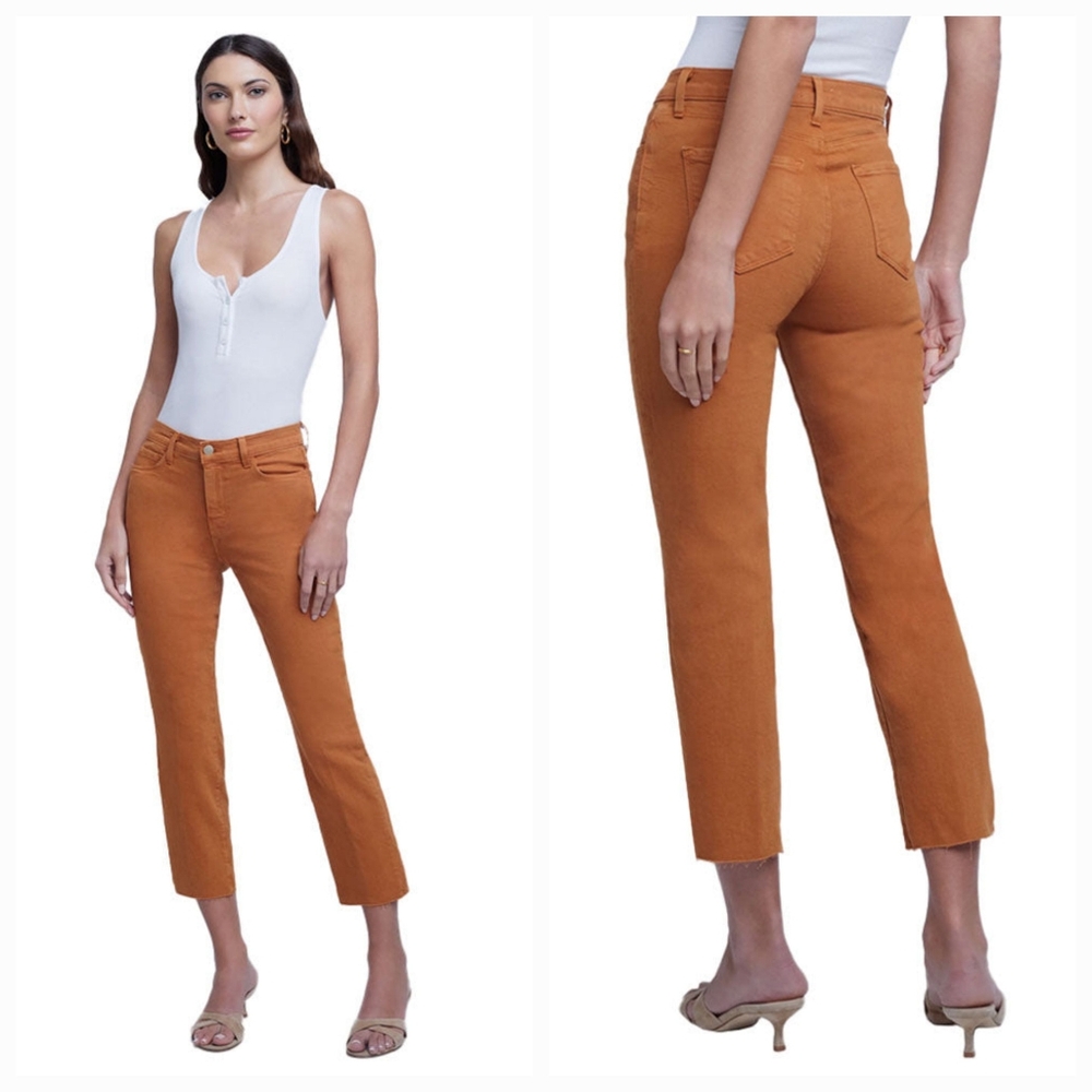 L'AGENCE High Rise Slim Straight Leg Raw Hem Jean Size 27 Quiet Luxury Old Money
